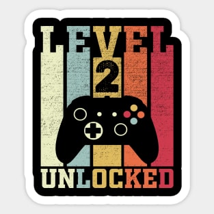 Level 2 Unlocked Funny Video Gamer 2nd Birthday Gift Sticker